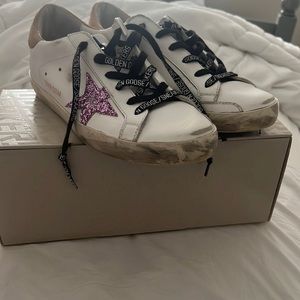 golden goose superstar sneakers (color: white/lavender/beige size: 39)